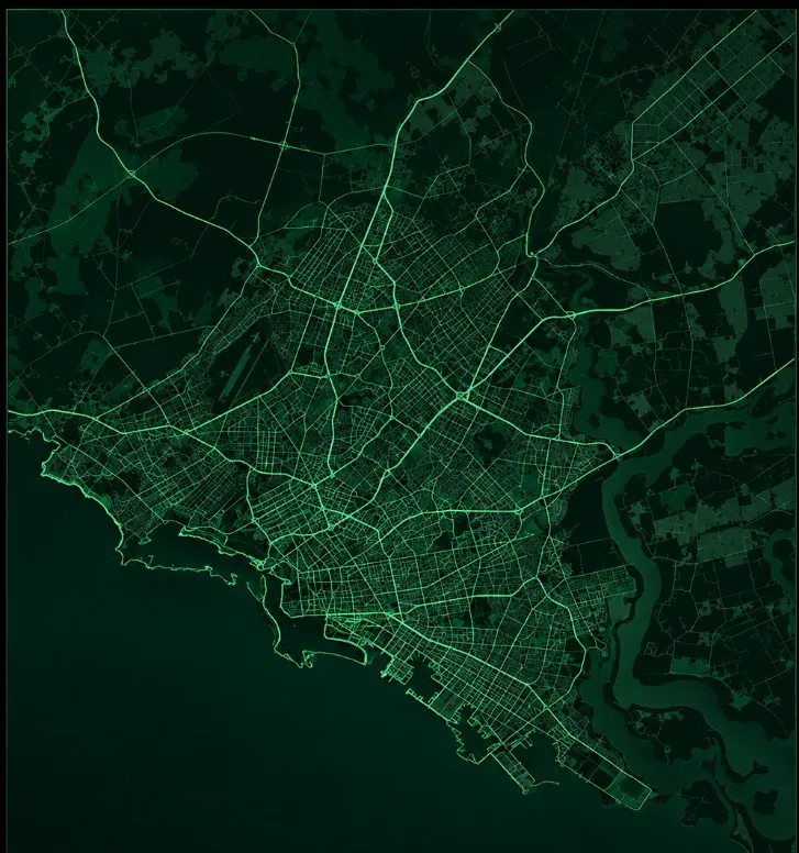 Artistic map of Karachi, Pakistan — service coverage area